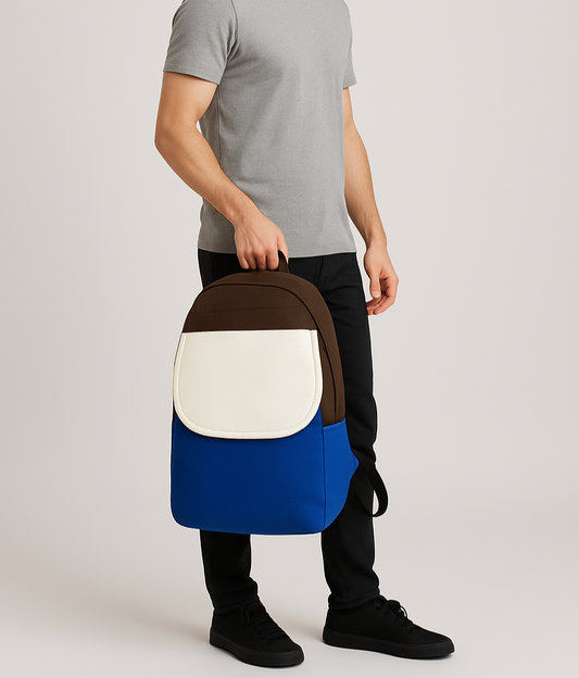 Blue & White Colorblock Backpack – Sleek and Versatile