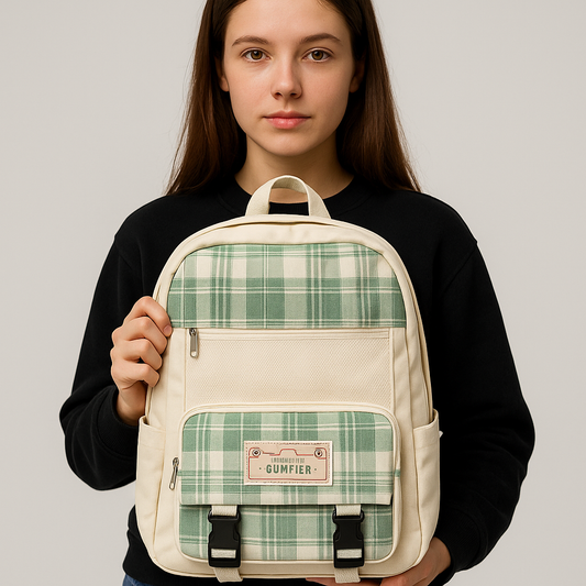 Green & Cream Plaid Backpack Set – Chic & Versatile