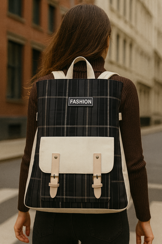 stylish plaid canvas backpack