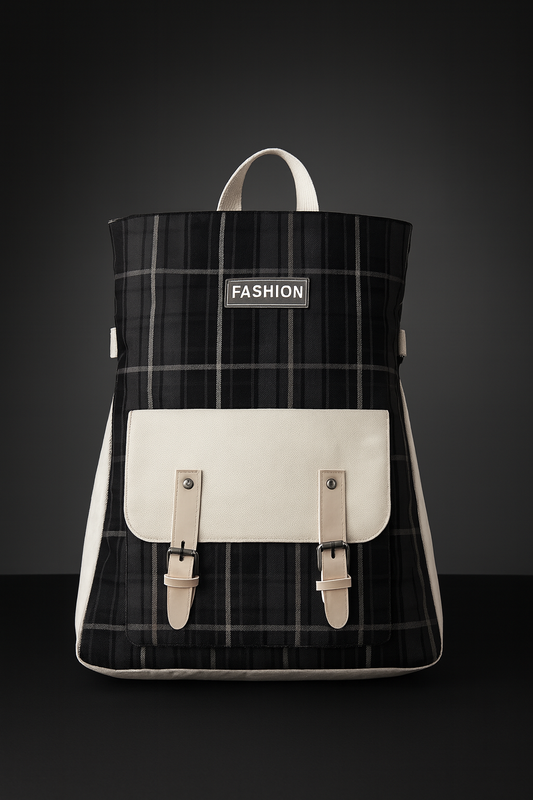 stylish plaid canvas backpack