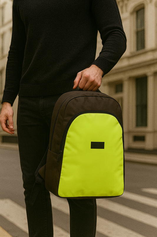 Neon Yellow &amp; Brown Contrast Backpack – Bold and Practical